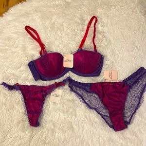 Agent Provocateur Hyacinth bra 36C thong size 4 brief size 5 all new with tags